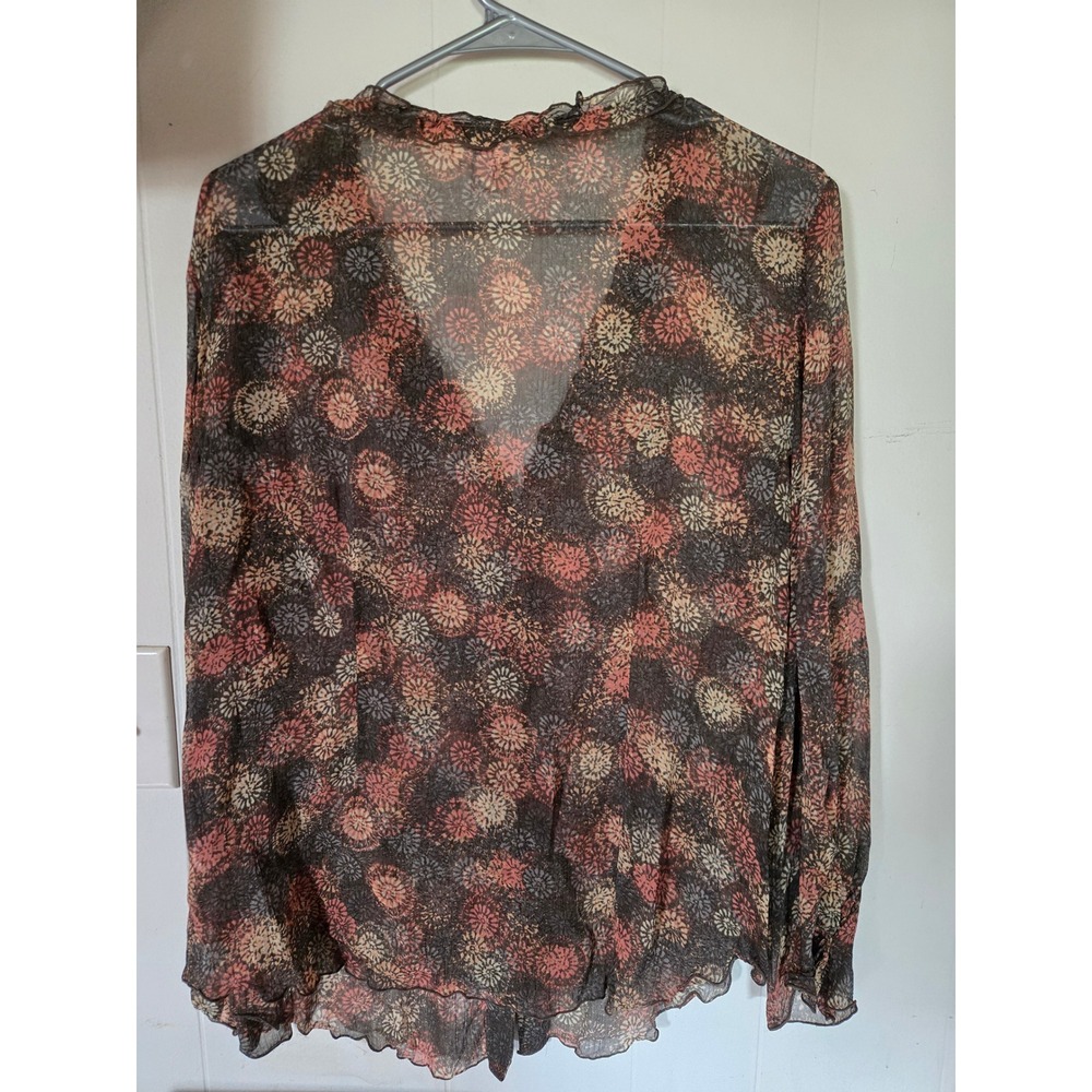 J. Jill Womens Brown Rust Medallion Floral Rayon Button Front Blouse Petite M - Picture 2 of 4